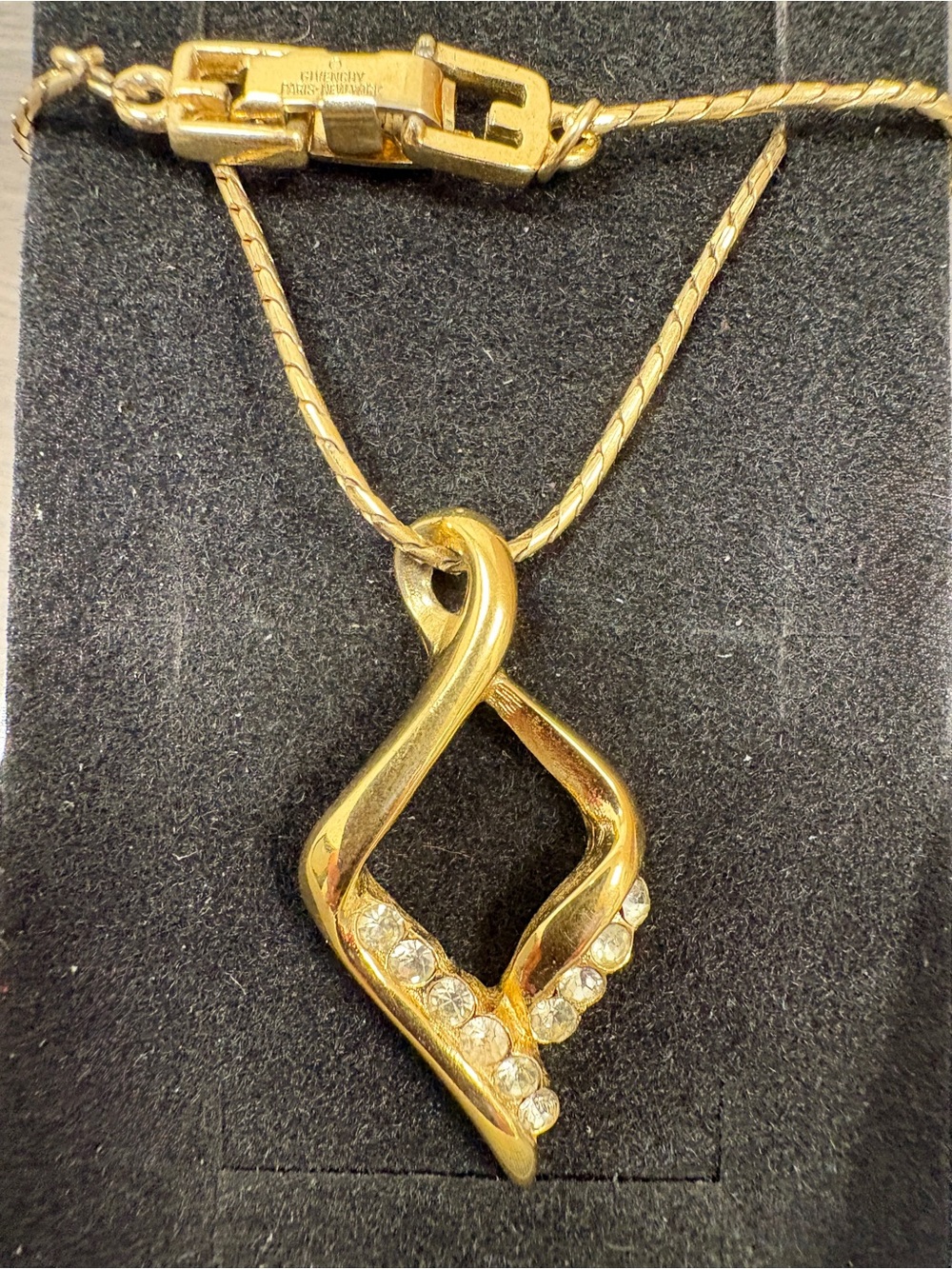 Givenchy Gold Plated Vint Pendant Necklace with Clear Crystals - Women's Jewelry